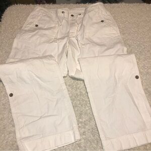 LL Bean Favorite Fit Womens White Cotton Spandex Size 12 Stretch Drawstring Pant